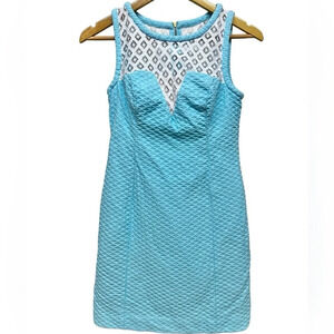 Lilly Pulitzer Vandalia Shift Dress Serene Blue Sleeveless Textured Cotton Sz 0